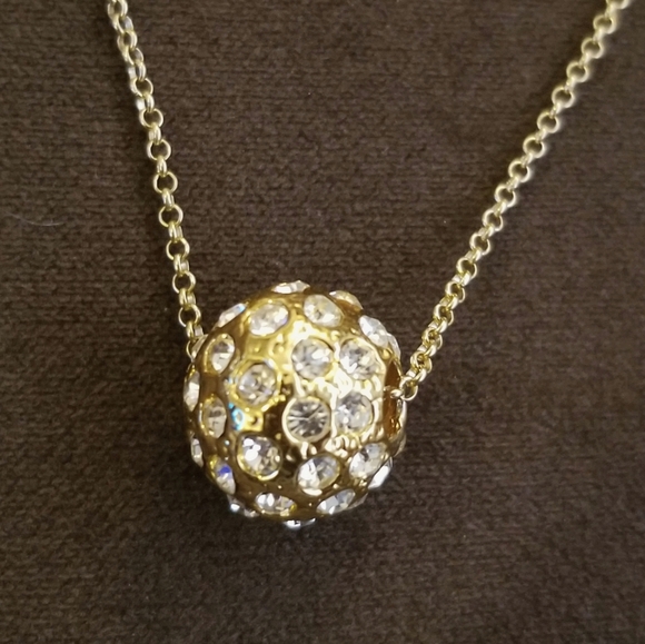 GOLD PLATED 23" .925 STERLING SILVER NECKLACE W/ PAVE CRYSTAL BALL - ITALY - Picture 2 of 4